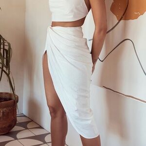 NWT House of CB Madeline White Linen Mix Draped Skirt - S Small